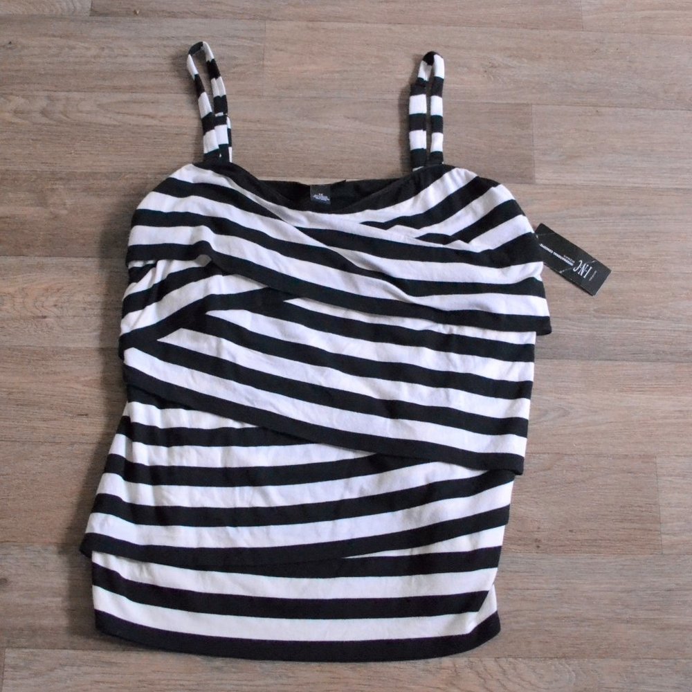NWT I.N.C. Black & White Striped Sweetheart Tiered Spaghetti Tank Top Size 1X